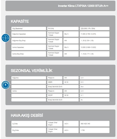 AIRFEL VISTA 12 BTU DUVAR TİPİ SPLİT KLİMA (TR.LTXP35A.01)