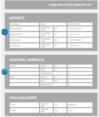 AIRFEL VISTA 18 BTU DUVAR TİPİ SPLİT KLİMA (TR.LTXP50A.01)