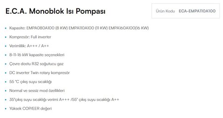 ECA (R32) MONOBLOK SİYAH 16 KW ISI POMPASI + KONTROL PANELİ - 1 FAZ